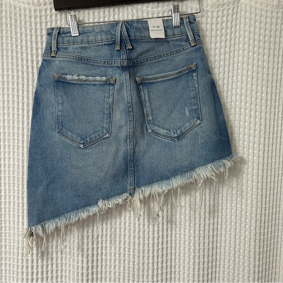 Denim Asymmetrical Frayed Hem Skirt - Picture 3 of 5